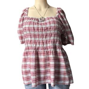 Lane Bryant Women's Size 16 Dark Pink Plaid Top/EUC 21-25 (Ruffled)